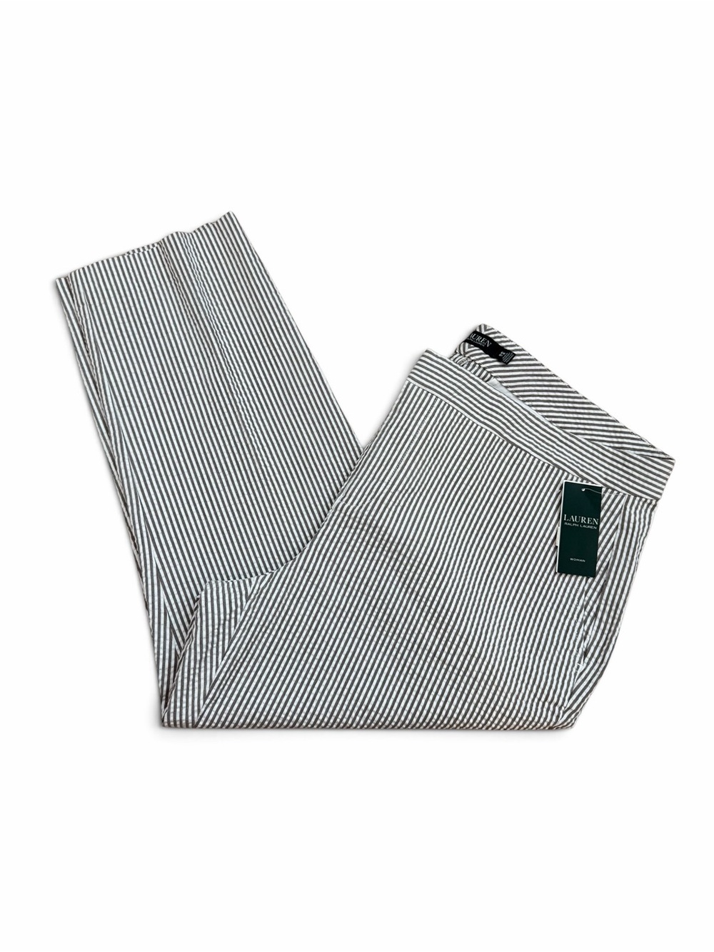 NWT $135 RALPH LAUREN Seersucker Ankle Pant Grey & White Size 16W - Picture 2 of 10